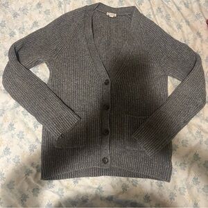 Gray Ribbed Women's Cardigan Sweater